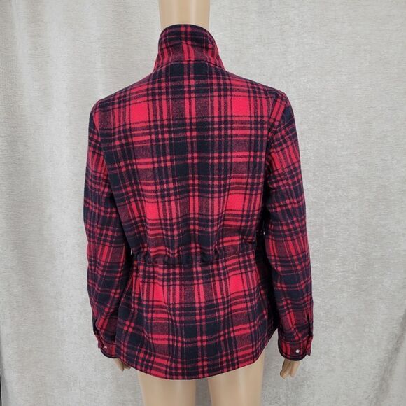 Levi's Red Black Plaid Wool Blend Cinch Waist Jacket Coat Women's XS Cabincore - Picture 6 of 11